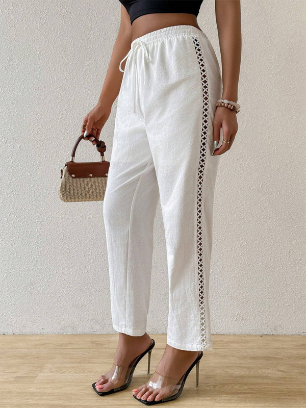 Pants- Comfy Boho Linen Pants with Geometric Trims- - IndioGear.com