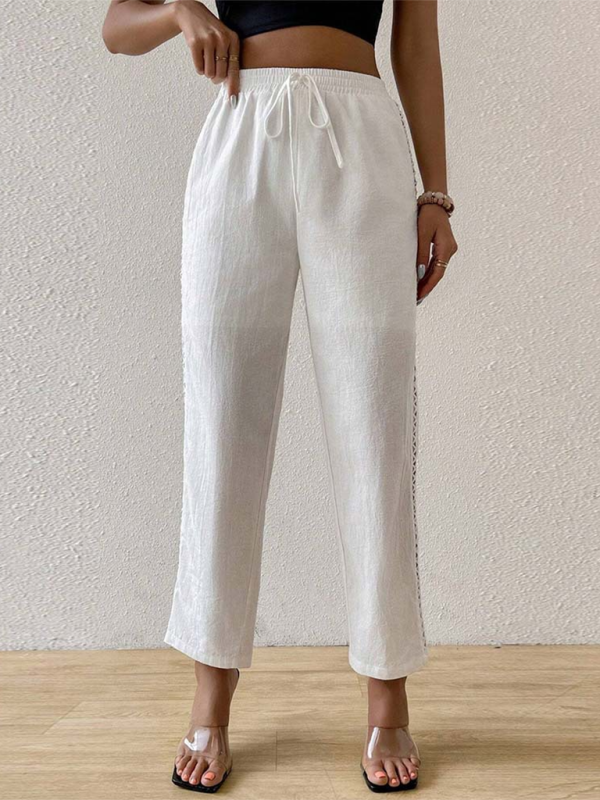 Pants- Comfy Boho Linen Pants with Geometric Trims- - IndioGear.com