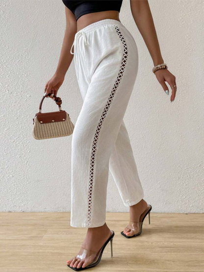 Pants- Comfy Boho Linen Pants with Geometric Trims- - IndioGear.com