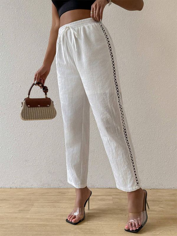 Pants- Comfy Boho Linen Pants with Geometric Trims- - IndioGear.com