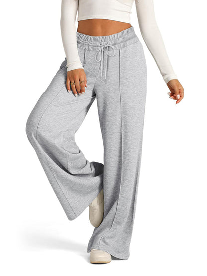 Pants- Comfy Wide Waistband Lounge Trousers Wide-Leg Pants- Misty grey- IndioGear.com