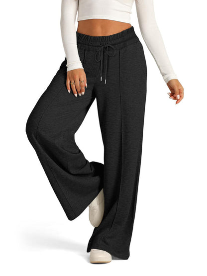 Pants- Comfy Wide Waistband Lounge Trousers Wide-Leg Pants- Black- IndioGear.com