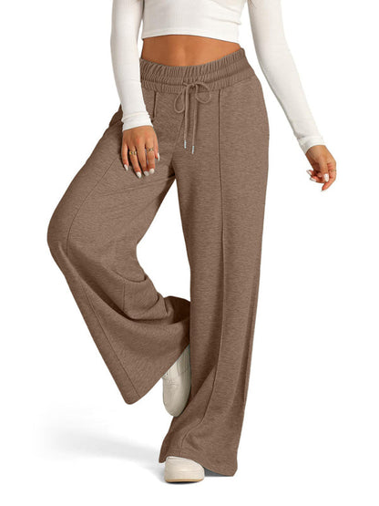 Pants- Comfy Wide Waistband Lounge Trousers Wide-Leg Pants- Dark Brown- IndioGear.com