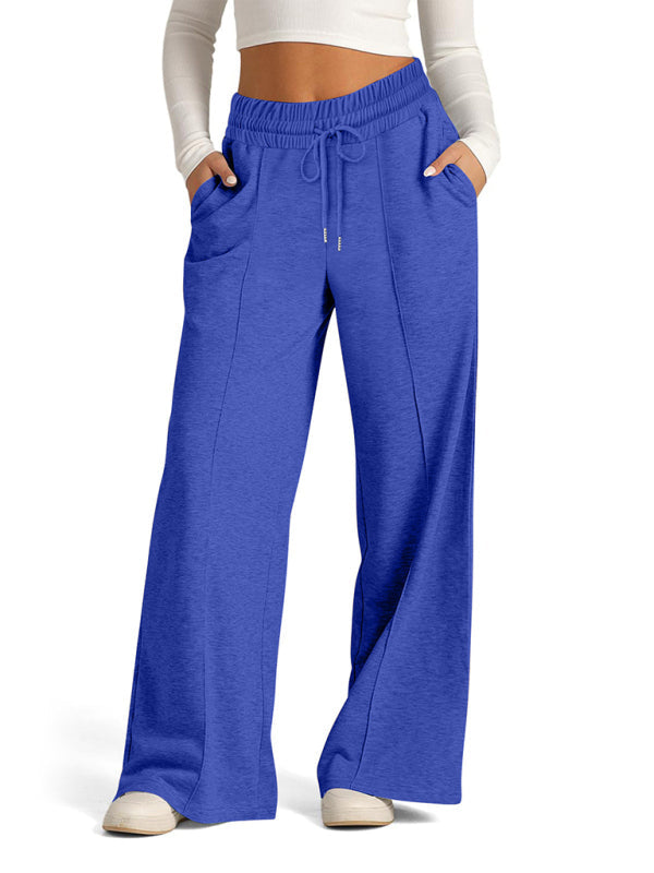 Pants- Comfy Wide Waistband Lounge Trousers Wide-Leg Pants- Blue- IndioGear.com