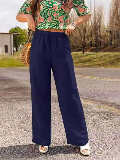 Pants- Linen Wide-Leg Pants- - IndioGear.com