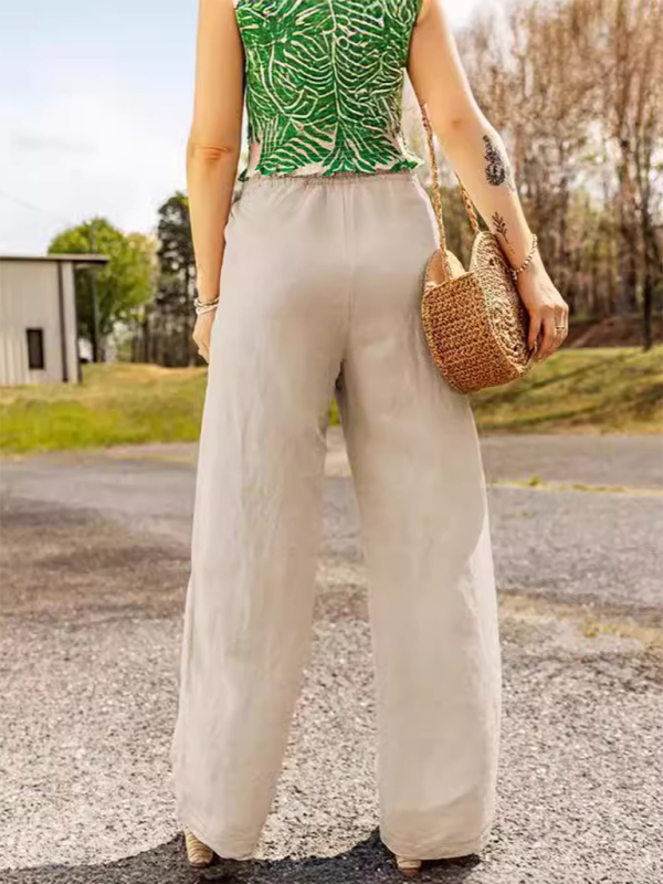 Pants- Linen Wide-Leg Pants- - IndioGear.com