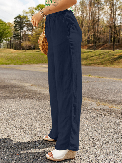 Pants- Linen Wide-Leg Pants- - IndioGear.com