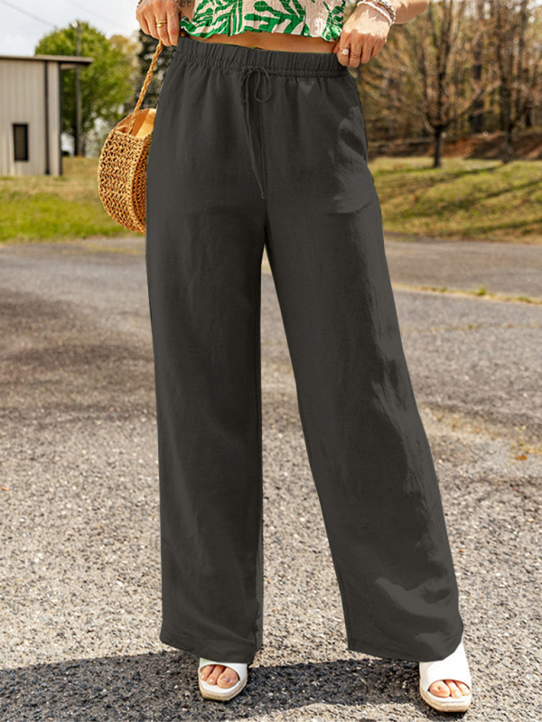 Pants- Linen Wide-Leg Pants- Charcoal grey- IndioGear.com