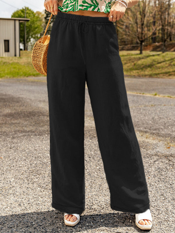 Pants- Linen Wide-Leg Pants- Black- IndioGear.com