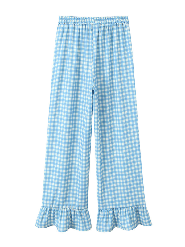 Pants- Lounge Gingham Pants for Relaxing Days- Blue- IndioGear.com