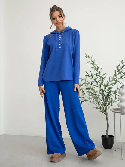 Pants Matching Sets- Loungewear Solid Color Matching Set Outfit – Cozy & Comfy Skinny Fit- Blue- IndioGear.com