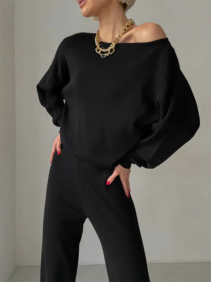 Pants Matching Sets- Pants and Sweater Matching Set – Loungewear Fashion Outfit- Black- IndioGear.com