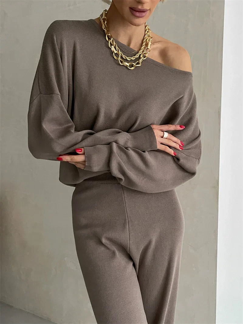 Pants Matching Sets- Pants and Sweater Matching Set – Loungewear Fashion Outfit- Dark Brown- IndioGear.com