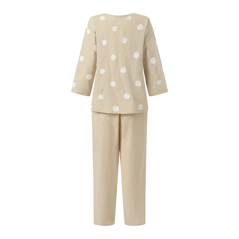 Pants Set- Cotton Lounge Set 3/4 Sleeve Women Blouse & Pencil Pants Outfit- - IndioGear.com