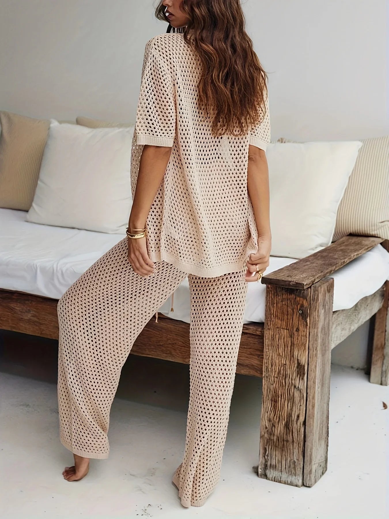 Pants Set- Crochet Pants and Shirt Cover-Up Set for Women- - IndioGear.com