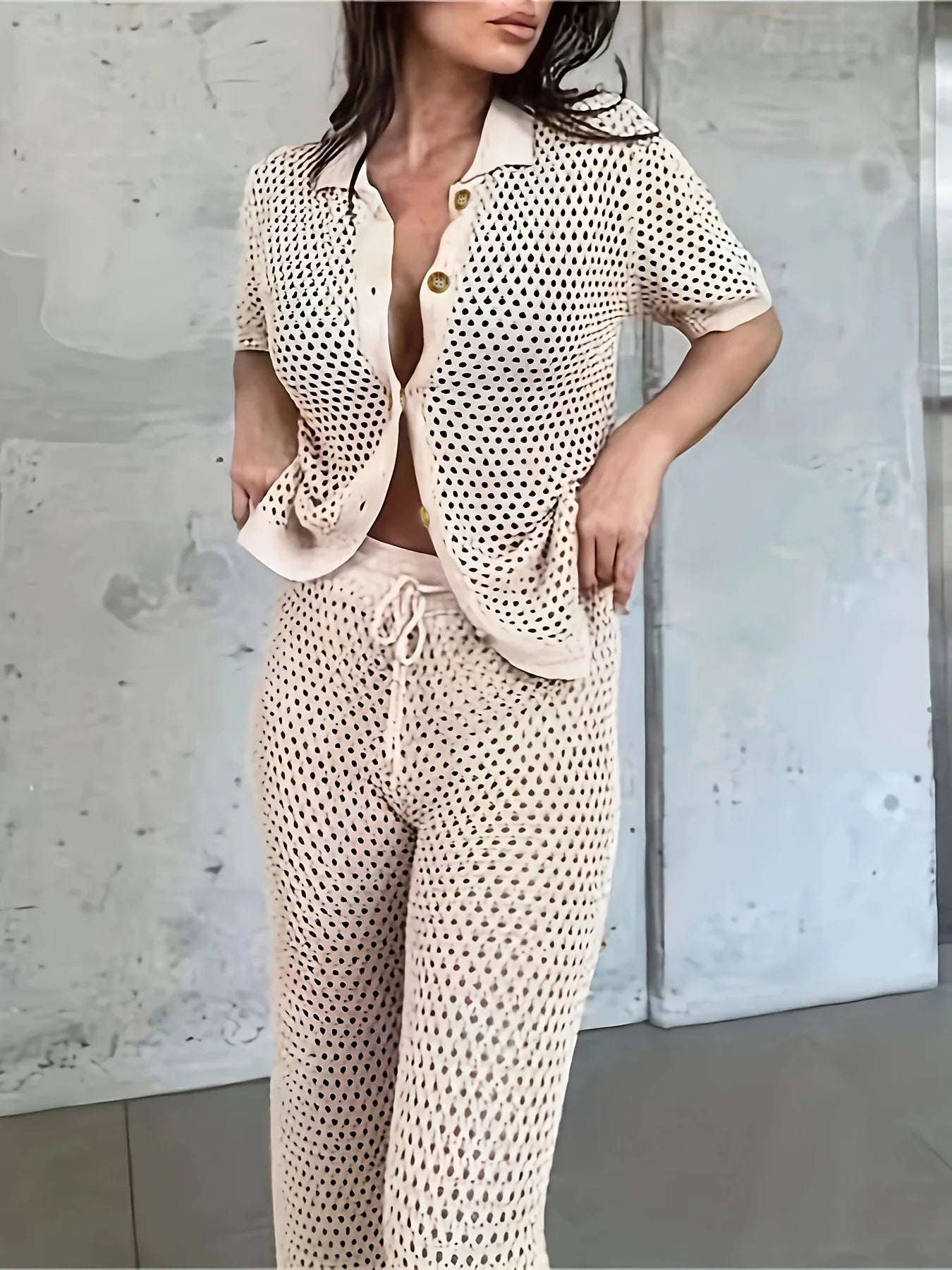 Pants Set- Crochet Pants and Shirt Cover-Up Set for Women- - IndioGear.com