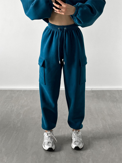 Pants Set- Lounge Street Cargo Sweatpants & Hooded Sweatshirt- - IndioGear.com