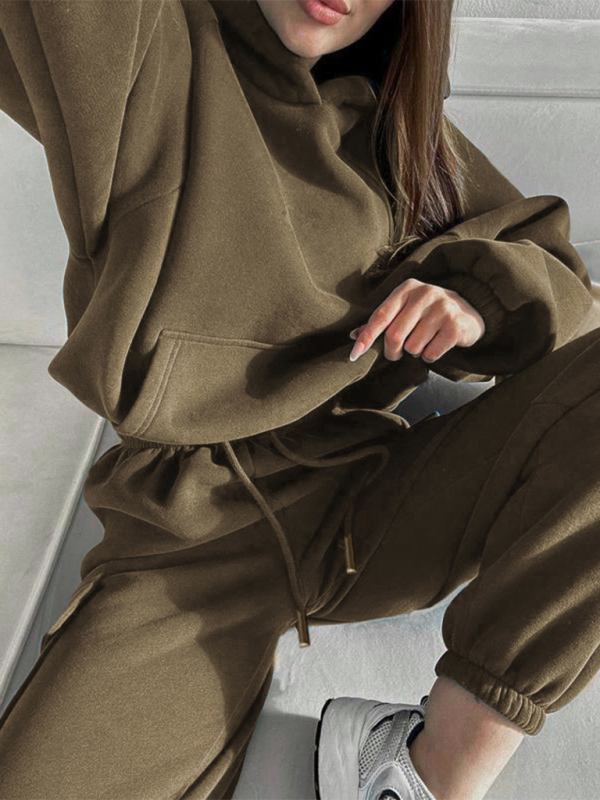 Pants Set- Lounge Street Cargo Sweatpants & Hooded Sweatshirt- Khaki- IndioGear.com