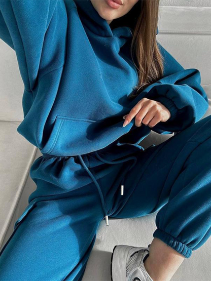 Pants Set- Lounge Street Cargo Sweatpants & Hooded Sweatshirt- Blue- IndioGear.com