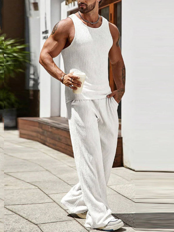 Ribbed Sleeveless Set with Matching Pants for Men