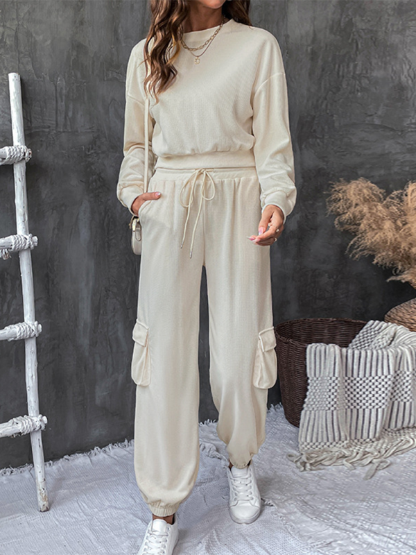 Pants Set- Two Piece Textured Women Cargo Pants Set- - IndioGear.com