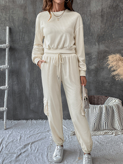 Pants Set- Two Piece Textured Women Cargo Pants Set- - IndioGear.com