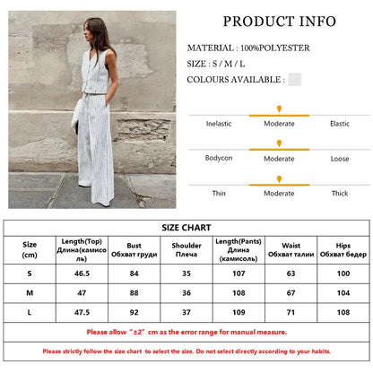 Pants Set- Vertical Stripes Women's Pants 2-Piece Set with V-Neck Vest- - IndioGear.com