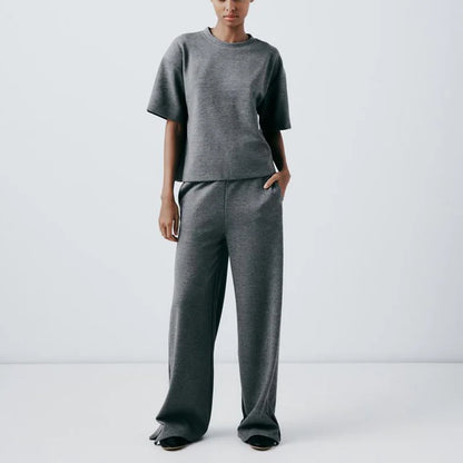 Pants Set- Women Relaxed Fit Lounge Set Zippered Pants & T-Shirt- - IndioGear.com