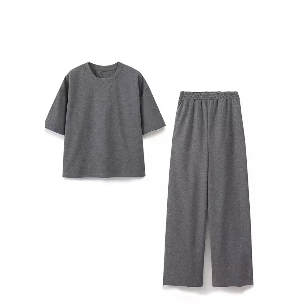 Pants Set- Women Relaxed Fit Lounge Set Zippered Pants & T-Shirt- - IndioGear.com