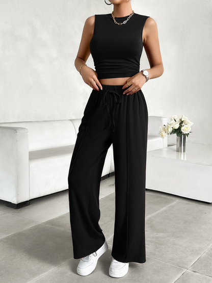 Pants Set- Women Two-Piece Pants & Crop Top Set - Transition from Day to Night- Black- IndioGear.com