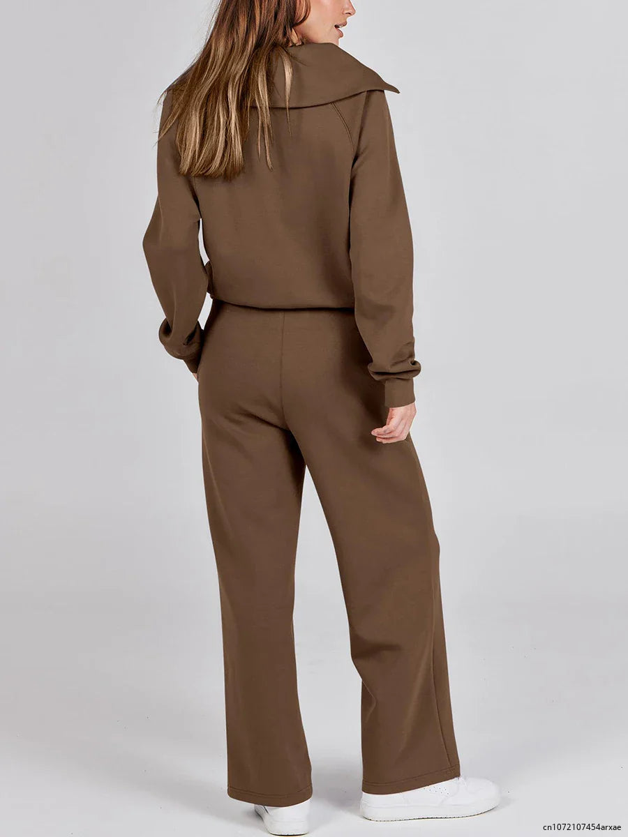 Pants Sets- Comfy Loungewear Set Pants and Quarter-zip Sweatshirt- - IndioGear.com