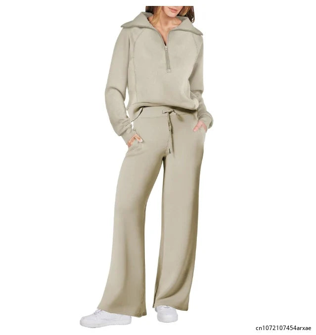 Pants Sets- Comfy Loungewear Set Pants and Quarter-zip Sweatshirt- - IndioGear.com