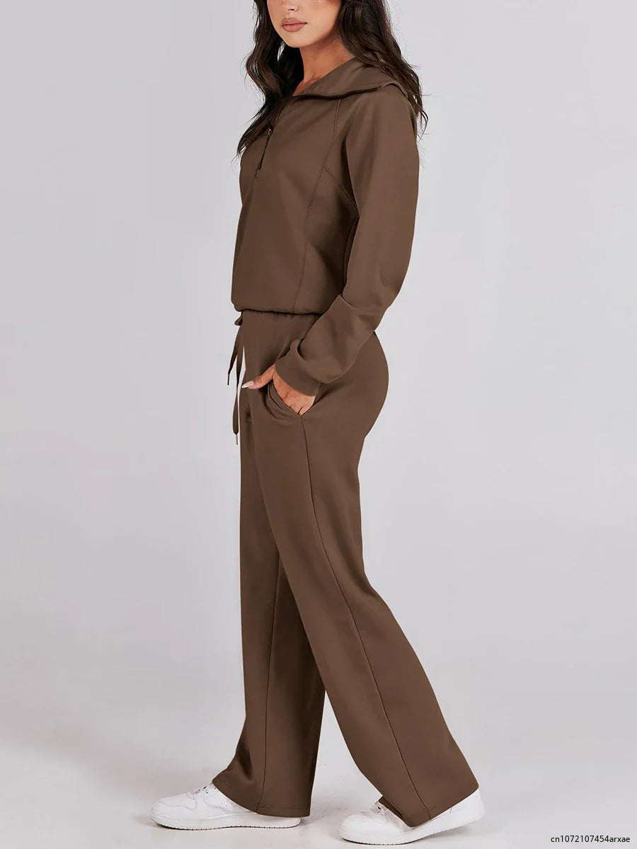 Pants Sets- Comfy Loungewear Set Pants and Quarter-zip Sweatshirt- - IndioGear.com