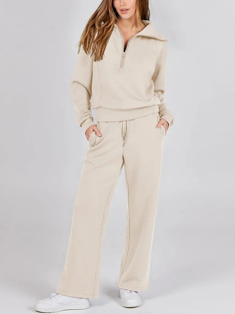 Pants Sets- Comfy Loungewear Set Pants and Quarter-zip Sweatshirt- - IndioGear.com