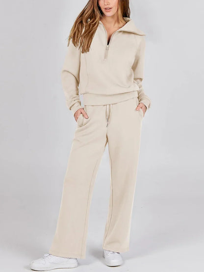 Pants Sets- Comfy Loungewear Set Pants and Quarter-zip Sweatshirt- - IndioGear.com