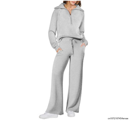 Pants Sets- Comfy Loungewear Set Pants and Quarter-zip Sweatshirt- - IndioGear.com