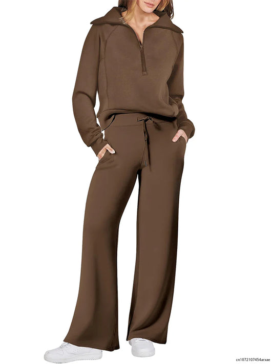 Pants Sets- Comfy Loungewear Set Pants and Quarter-zip Sweatshirt- - IndioGear.com