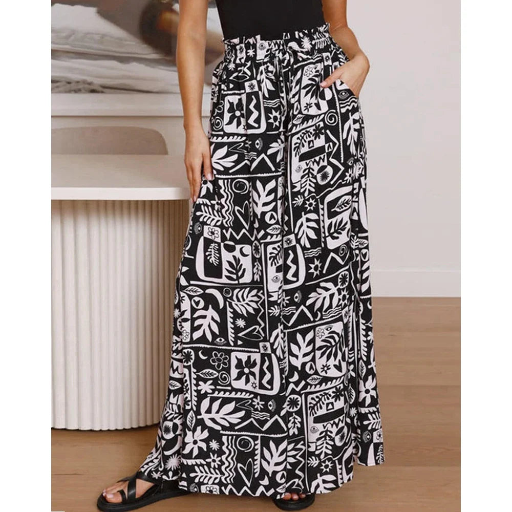 Pants- Spring Style Women's Floral Wide-Leg Smocked Pants- - IndioGear.com