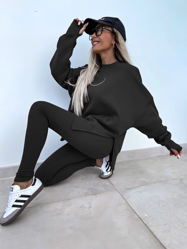 Pants set- Sporty Casual Set Leggings & Oversized Sweatshirt- Black- IndioGear.com