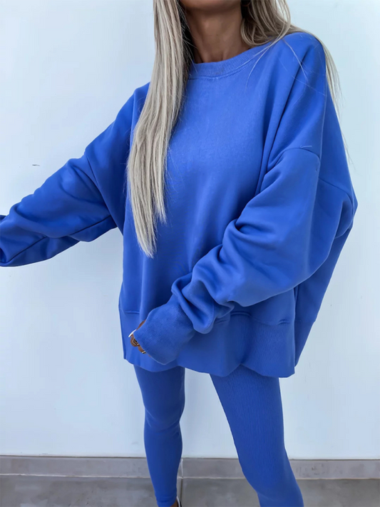 Pants set- Sporty Casual Set Leggings & Oversized Sweatshirt- Blue- IndioGear.com