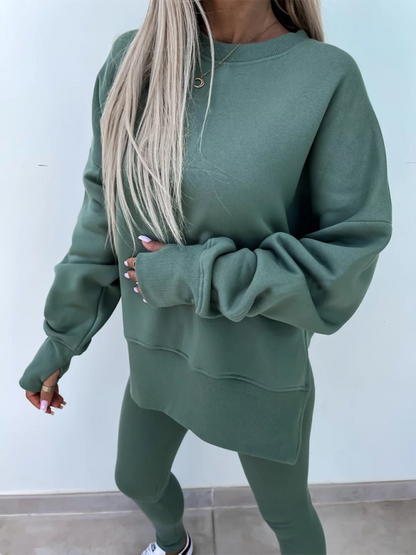 Pants set- Sporty Casual Set Leggings & Oversized Sweatshirt- Green- IndioGear.com