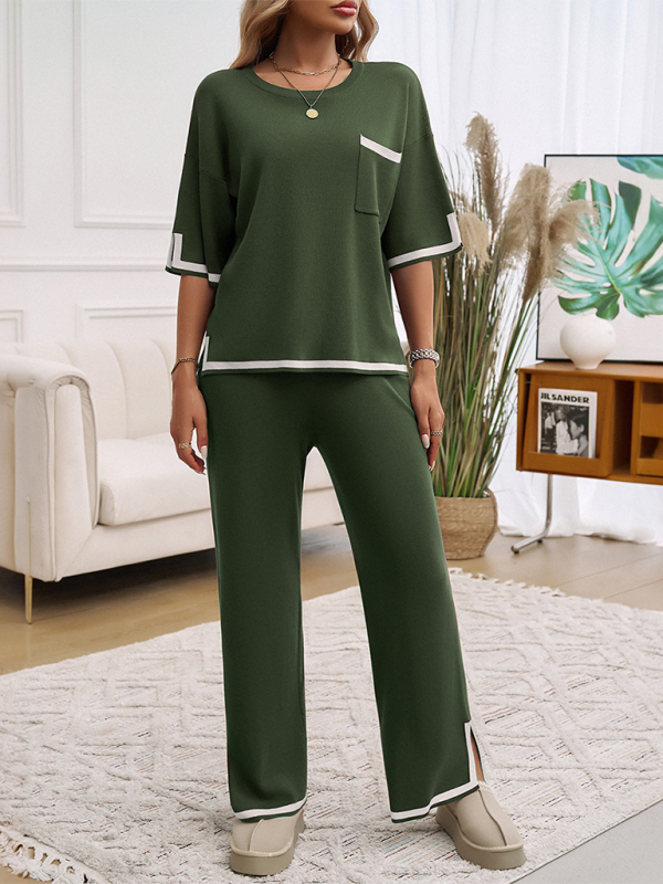 Pants set- Women Laid-back Outfit Straight-leg pants with Top- - IndioGear.com