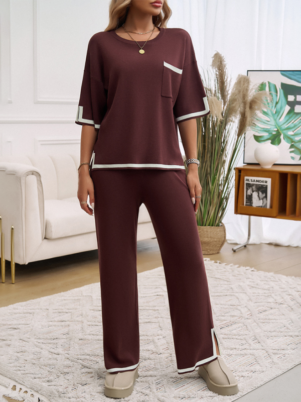 Pants set- Women Laid-back Outfit Straight-leg pants with Top- - IndioGear.com