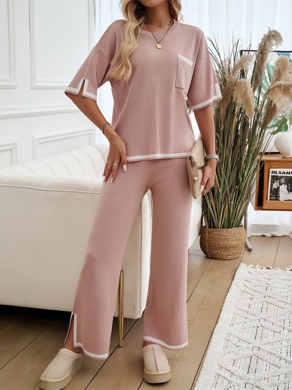 Pants set- Women Laid-back Outfit Straight-leg pants with Top- - IndioGear.com