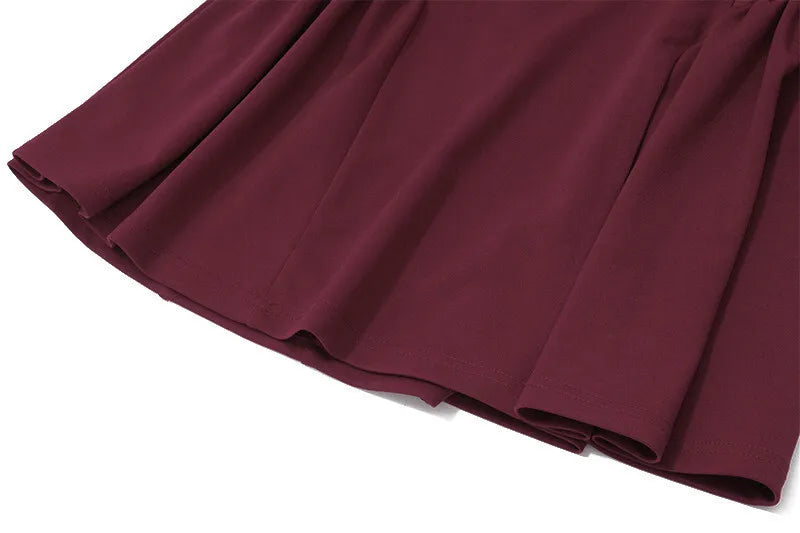 Party Dresses- Burgundy Off-Shoulder Flair Mini Dress with Scarf- - IndioGear Women Clothing