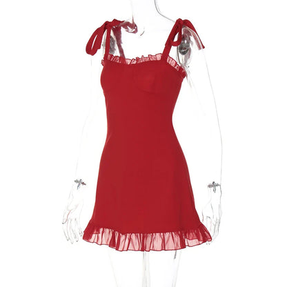 Party Dresses- Clubbing Red Cocktail Dress with Playful Frills- - IndioGear.com