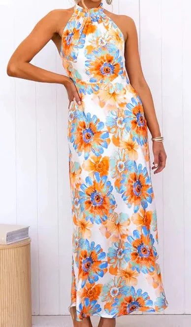 Party Dresses- Elegant Floral Halter Maxi Dress for Summer Weddings- - Chuzko Women Clothing