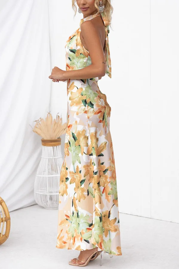 Party Dresses- Elegant Floral Halter Maxi Dress for Summer Weddings- - Chuzko Women Clothing