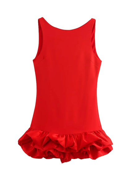 Party Dresses- Elegant Party Ruffle Dress- Red- IndioGear Women Clothing