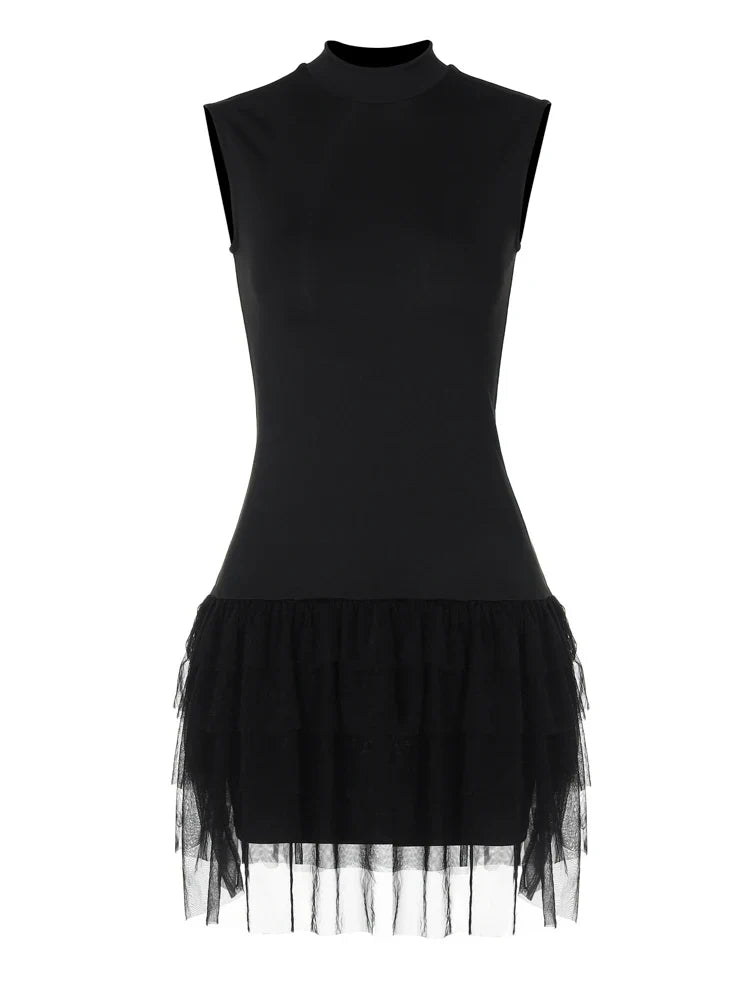 Party Dresses- Evening High Neck Tulle Mini Dress- - IndioGear.com